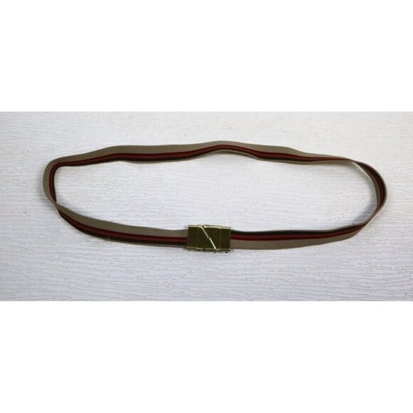 VINTAGE WOMEN'S BROWN STRIPED ELASTIC BELT - GOLD TONE CLASP - ADJUSTABLE - Picture 4 of 9